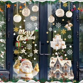 Christmas Window Clings for Glass Windows 9 Sheets Cute Santa Snowflakes 3D Winter Xmars Window Stickers Christmas Decor for Merry Christmas Decoration Window Shop Display