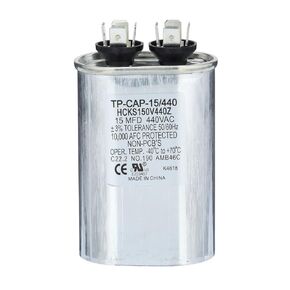 TRADEPRO (TP-CAP-15/440) 15 MFD (Microfarads) 440 Volt Oval Single Run Capacitor | 60,000 Hour Operating Life, Aluminum Composition, -40°F to 158°F (-40°C to 70°C) Temperature Range