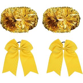 PATIKIL Cheerleading Pom Poms with Baton Handle and Large Hair Bow for Dancing Party