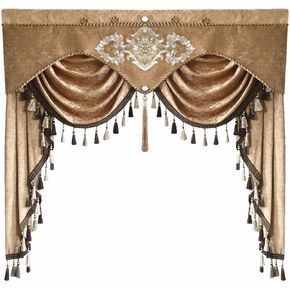 European Brown Floral Valance for Living Room Luxury Flower Waterfall Swag Window Treatment for Bedroom, Rod Pocket Top 1 Panel 59 inches Wide