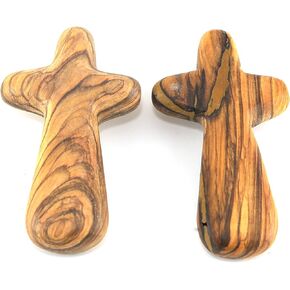 Set of 2 Genuine Olive Wood Pocket Cross for Good Luck 3.5"