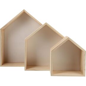 VOSAREA Wall Display Shelves 3pcs Wall Wood Shadow Box Shelf White Rustic Wood Display Floating Shelves Farmhouse Wooden Wall Shelf for Figures Shot Glasses Can or Collection House Shaped Shelf Wall