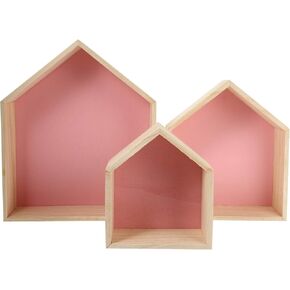 VOSAREA Wall Display Shelves 3pcs Wall Wood Shadow Box Shelf White Rustic Wood Display Floating Shelves Farmhouse Wooden Wall Shelf for Figures Shot Glasses Can or Collection House Shaped Shelf Wall