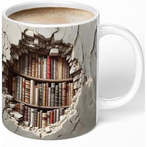 Library Bookshelf Mug, Cool Bookish Ceramic Coffee Mug, Book Lovers Gifts for Readers, Creative Book Club Mug(11oz), Novelty Gifts for Birthday Christmas Men Women Friends