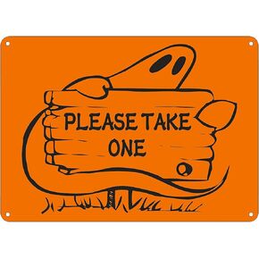 Please Take One Sign Halloween - Halloween Porch Sign Perfect for Candy Bowl, Trick or Treat Happy Halloween Hanging Sign, 10"×7" Reflective Aluminum Take One Halloween Sign