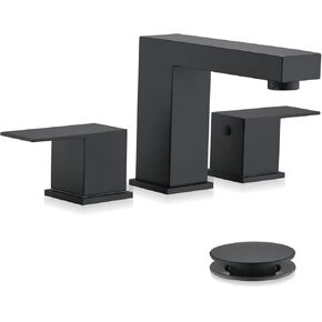 Bathroom Faucet 3 Hole, 8 Inch Widespread Bathroom Sink Faucets, 2 Handle Bathroom Faucets for Sink, Modern Rv Lavatory Vanity Faucet with Pop Up Drain and Supply Hoses, Matte Black