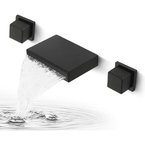 Waterfall Faucet Wall Mounted Faucet Bathroom Vessel Faucet 2 Handle Bath Faucet Widespread Vanity Faucet Farmhouse Water Faucet, Matte Black