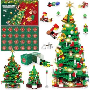 Advent Calendar 2024 Kids Adult Girls Boys Teens Women Men Christmas Tree Building Set,24 Boxes 1100+ Pcs Christmas Countdown Calendar Building Blocks with LED Light Christmas Gifts