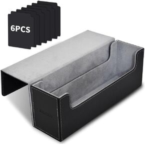 tombert Premium Card Storage Box for MTG PTCG, Large Capacity with 4 Dividers and 4 Insertable Cards, 1600+ PU Leather Commander Card Deck Case, Magnetic Closure Card Holder (Black&blue)