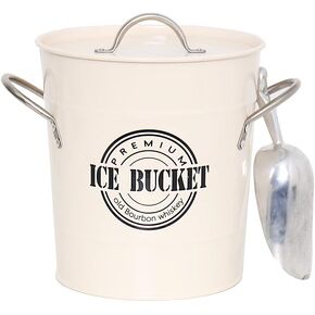 Home by Jackie Inc T586A 4L Cream White Metal Galvanized Double Walled Ice Bucket Set with Lid and Scoop