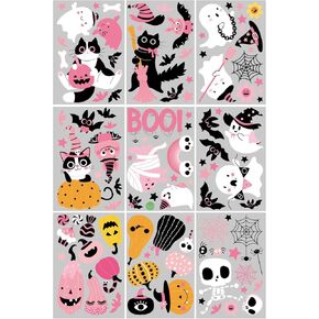 Halloween Window Clings Boo Ghost Pumpkin Bat 9 Sheets Window Decals Pink Double-Sided Window Stickers Decor for Halloween Home Store School Decor Party Supplies