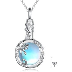 Moonstone Urn Necklace for Ashes for Women 925 Sterling Silver Urn Necklaces for Ashes Cremation Jewelry for Ashes Memorial Keepsake Cremation Jewelry Gifts for Women