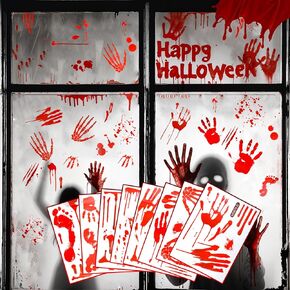Reusable Halloween Window Clings, Scary Halloween Decorations 67pcs Bloody Handprint Footprint Stickers for Window Bathroom Mirror Wall Decals Inside Outside DecorCome (Combination)