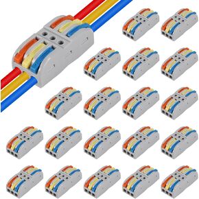 20PCS Wire Connectors, Compact Lever Wire Nuts Connectors Wire Terminals 3 Into 3 Out Splicing Wire Connector, Color Valve in-Line Connector for Quick Connect 28-12 AWG SPL-3 in Kuwait