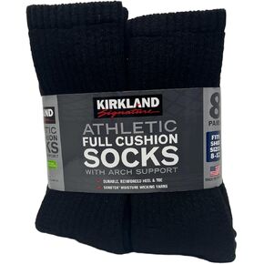 KIRKLAND Signature Men's Athletic Full Cushion Sock With Arch Support, 8 Count