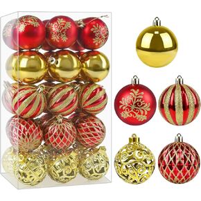 Christmas Ornaments Balls - 30 Pcs 2.4 Inch Shatterproof Plastic Christmas Balls Sets, Red Green & White Small Christmas Tree Balls Hanging Ornaments for Holiday Wreath Party Christmas Tree Decor