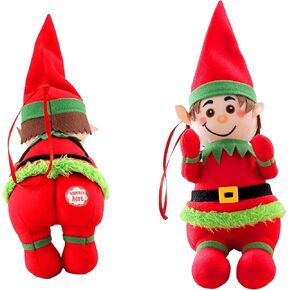 Farting Elf Christmas Ornaments Red-Funny Christmas Tree Decoration-Stocking Stuffer Nice Gag Gift-He Farts The Song Deck The Halls When You Press His Body-Measures 6x7 Inches