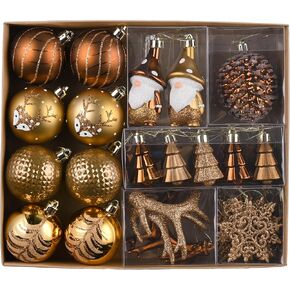 Valery Madelyn Christmas Ornaments Set, 40ct Brown Copper and Gold Shatterproof Christmas Tree Decorations, Woodland Bronze Gnome Deer Hanging Ball Ornaments Bulk for Thanksgiving Xmas Holiday Decor
