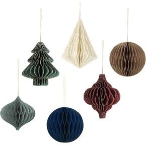 Christmas Decorations, 6 PCS Glitter Edge Paper Honeycomb Ornaments, Green Red Brown Mini Hanging Paper Lanterns Ornament for Christmas Tree Décor, New Years Party, Xmas Holiday Home Decor in Saudi Arabia