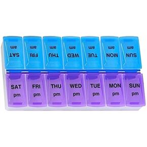 14 Compartments Pill Organizer Box, Twice a Day Pills Storage Box Weekly 7 Days 14 Slots AM PM Daily Dose Medicine Organizer Case