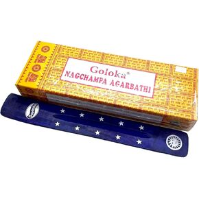 حزمة حامل عصا البخور جوفيندا مع بخور جولوكا ناغ تشامبا - صندوق 250 جرام - أعواد بخور ملفوفة يدويًا عالية الجودة من أغراباتي للتنقية والاسترخاء والإيجابية واليوجا والتأمل in Kuwait