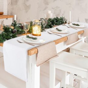 2 قطعة عيد الميلاد فو الفراء الجدول عداء 72 × 15 بوصة عيد الميلاد الأبيض الفراء الجدول عداء الشتاء الثلجي الأبيض الجدول عداء عيد الميلاد مستطيل فو الفراء ديكور الجدول لعيد الميلاد عطلة الجدول الديكور in Kuwait