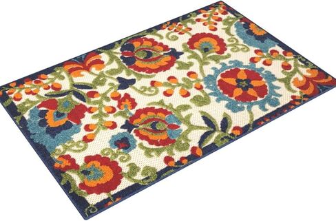 سجادة Nourison Aloha داخلية/خارجية متعددة الألوان مقاس 6.35 سم × 10.16 سم، سهلة التنظيف، لا تساقط، غرفة النوم، غرفة المعيشة، غرفة الطعام، الفناء الخلفي، السطح، الفناء (3x4) in Kuwait