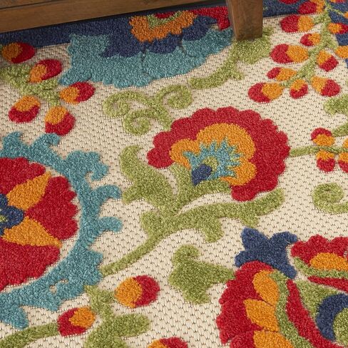 سجادة Nourison Aloha داخلية/خارجية متعددة الألوان مقاس 6.35 سم × 10.16 سم، سهلة التنظيف، لا تساقط، غرفة النوم، غرفة المعيشة، غرفة الطعام، الفناء الخلفي، السطح، الفناء (3x4) in Kuwait