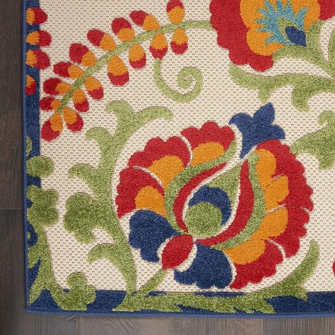 سجادة Nourison Aloha داخلية/خارجية متعددة الألوان مقاس 6.35 سم × 10.16 سم، سهلة التنظيف، لا تساقط، غرفة النوم، غرفة المعيشة، غرفة الطعام، الفناء الخلفي، السطح، الفناء (3x4) in Kuwait