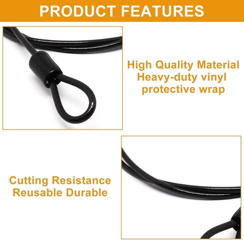4FT Security Cable Lock 3mm Braided Steel Coated Safety Cable Luggage Lock, Flexible Steel Cable Wire Rope Double Loops for Outdoor, Clothesline, Black (4 Pack) in Kuwait