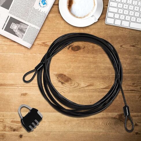 4FT Security Cable Lock 3mm Braided Steel Coated Safety Cable Luggage Lock, Flexible Steel Cable Wire Rope Double Loops for Outdoor, Clothesline, Black (4 Pack) in Kuwait