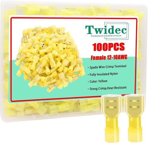 Twidec/100PCS Nylon Spade Connectors Kit 12-10 Gauge Quick Disconnect Fully Insulated Female Wire Spade Terminal Assortment Kit Yellow N-066-Y-Fe in Saudi Arabia