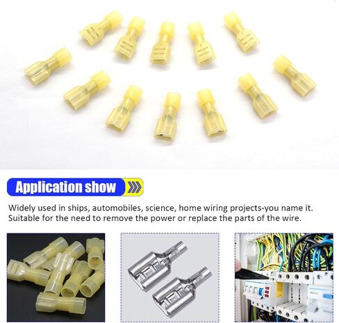 Twidec/100PCS Nylon Spade Connectors Kit 12-10 Gauge Quick Disconnect Fully Insulated Female Wire Spade Terminal Assortment Kit Yellow N-066-Y-Fe in Saudi Arabia