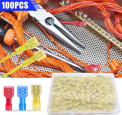 Twidec/100PCS Nylon Spade Connectors Kit 12-10 Gauge Quick Disconnect Fully Insulated Female Wire Spade Terminal Assortment Kit Yellow N-066-Y-Fe in Saudi Arabia