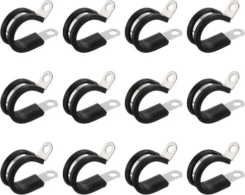 HARFINGTON 12pcs 304 Stainless Steel Cable Clamps 1-3/4 Inch Rubber Cushioned Insulated Clamp Metal Loop Pipe Clamp for Tube Pipe Wire Cord Installation in Saudi Arabia