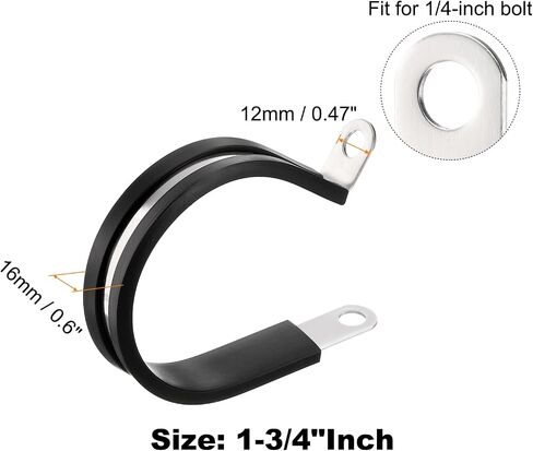 HARFINGTON 12pcs 304 Stainless Steel Cable Clamps 1-3/4 Inch Rubber Cushioned Insulated Clamp Metal Loop Pipe Clamp for Tube Pipe Wire Cord Installation in Saudi Arabia