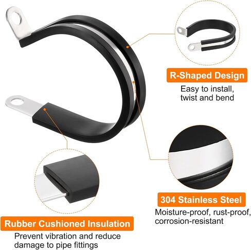 HARFINGTON 12pcs 304 Stainless Steel Cable Clamps 1-3/4 Inch Rubber Cushioned Insulated Clamp Metal Loop Pipe Clamp for Tube Pipe Wire Cord Installation in Saudi Arabia