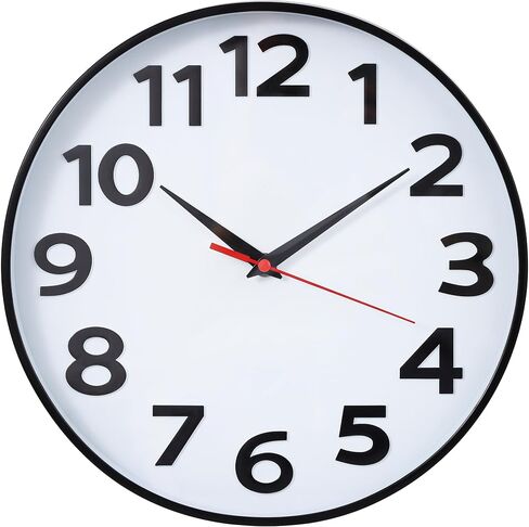 Wall Clock Battery Operated 12in Black, Silent Non Ticking, Simple Style, Decorative Modern Wall Clocks for Living Room Bedroom Kitchen Office in Saudi Arabia