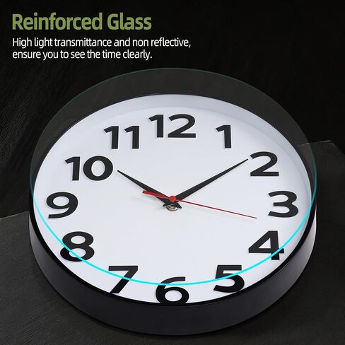 Wall Clock Battery Operated 12in Black, Silent Non Ticking, Simple Style, Decorative Modern Wall Clocks for Living Room Bedroom Kitchen Office in Saudi Arabia