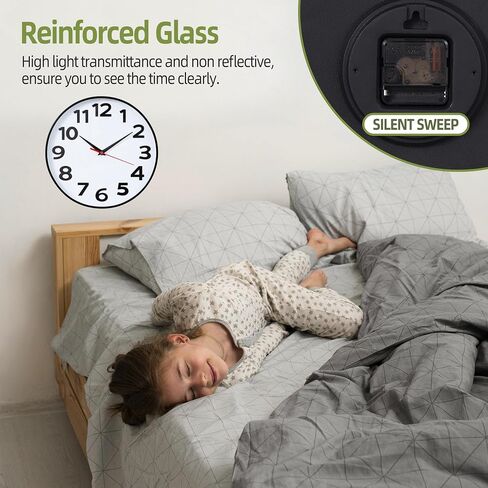 Wall Clock Battery Operated 12in Black, Silent Non Ticking, Simple Style, Decorative Modern Wall Clocks for Living Room Bedroom Kitchen Office in Saudi Arabia