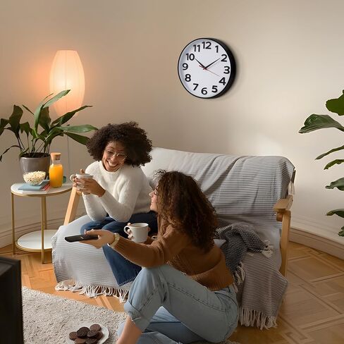 Wall Clock Battery Operated 12in Black, Silent Non Ticking, Simple Style, Decorative Modern Wall Clocks for Living Room Bedroom Kitchen Office in Saudi Arabia