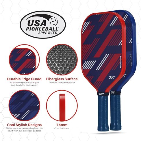 Reebok - Pickleball Paddles Set of 2, Graphite Control Paddles, Precision Engineered Pickleball Balls with 40 Holes Pattern, Ideal for Sports Enthusiasts in Saudi Arabia