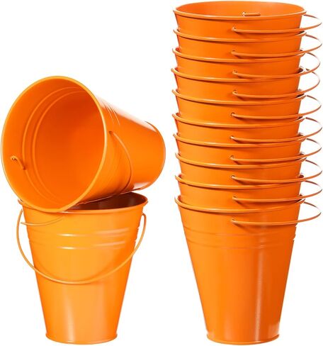 12 Pack Halloween Galvanized Buckets, Metal Bucket with Handle, 5 Inch, Tin, Mini Round Flower Pot Plant Basket, Party Supplies for Christmas Halloween Candy Bars Vase Crafts Favors(Orange) in Kuwait