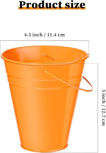 12 Pack Halloween Galvanized Buckets, Metal Bucket with Handle, 5 Inch, Tin, Mini Round Flower Pot Plant Basket, Party Supplies for Christmas Halloween Candy Bars Vase Crafts Favors(Orange) in Kuwait