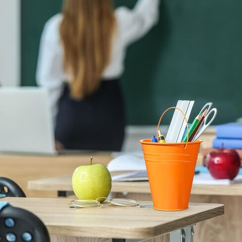 12 Pack Halloween Galvanized Buckets, Metal Bucket with Handle, 5 Inch, Tin, Mini Round Flower Pot Plant Basket, Party Supplies for Christmas Halloween Candy Bars Vase Crafts Favors(Orange) in Kuwait