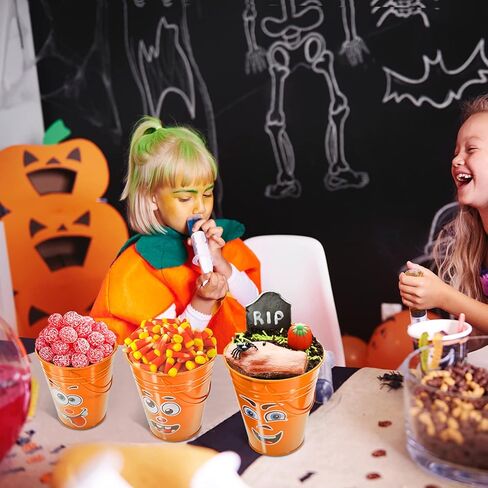 12 Pack Halloween Galvanized Buckets, Metal Bucket with Handle, 5 Inch, Tin, Mini Round Flower Pot Plant Basket, Party Supplies for Christmas Halloween Candy Bars Vase Crafts Favors(Orange) in Kuwait