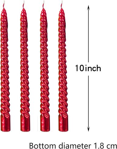 Taper Candles,10 inch-Set of 4 Metal StyleTapered Candles,Long Candle,Tall Candlesticks, Long Candle Sticks,Spiral Taper Candle,Home Dinner, Party, Wedding, Halloween (4, red, 10 inch) in Saudi Arabia