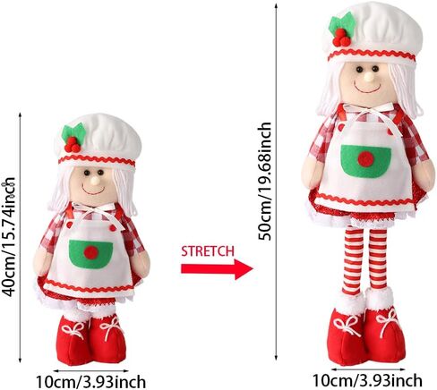 EASUTE 20Inch Christmas Telescopic Plush Gingerbread Man Figurine Christmas Pastry Chef Doll Ornament Standing Home Decorations Doll Door Window Table Fireplace Indoor Holiday Party Decor (Brown) in Saudi Arabia