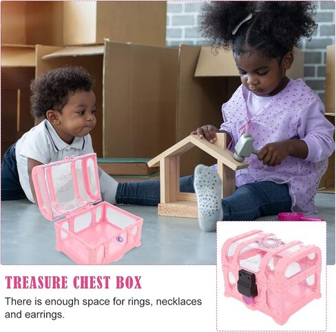 مجموعة واحدة من صندوق تخزين مع قفل بارا جواردار جيرل بيجي بانك للأطفال كريستال ديكور مجوهرات حلية منظم مجوهرات للفتيات الصغيرة كنز وردي على شكل صدر أميرة الطفل in Kuwait