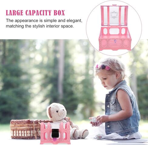 مجموعة واحدة من صندوق تخزين مع قفل بارا جواردار جيرل بيجي بانك للأطفال كريستال ديكور مجوهرات حلية منظم مجوهرات للفتيات الصغيرة كنز وردي على شكل صدر أميرة الطفل in Kuwait